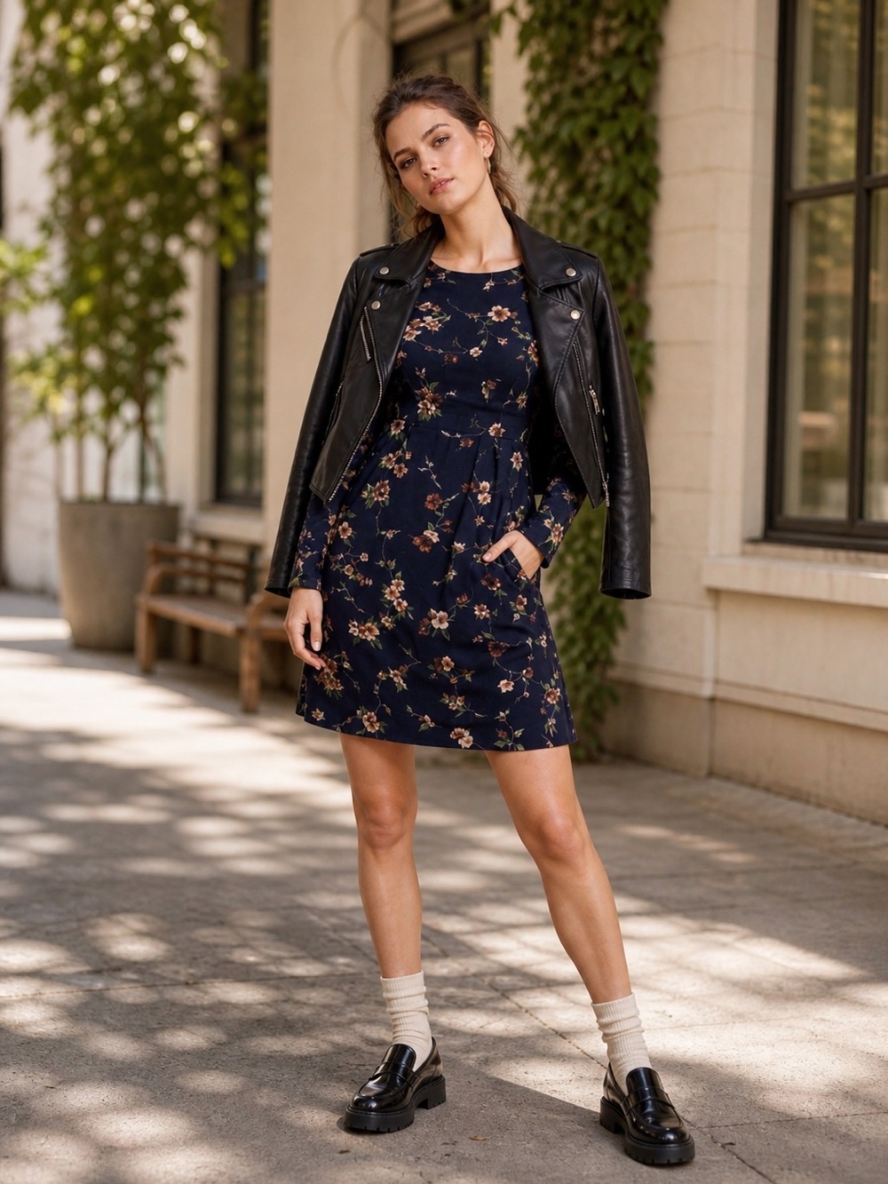 GANNI Navy Floral Mini Dress Size M Long Sleeve Scandi Cool Girl